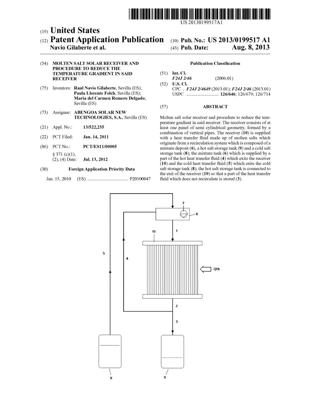 MOLTEN SALT SOLAR RECEIVER AND PROCEDURE TO REDUCE THE TEMPERATURE     GRADIENT IN SAID RECEIVER - diagram, schematic, and image 01