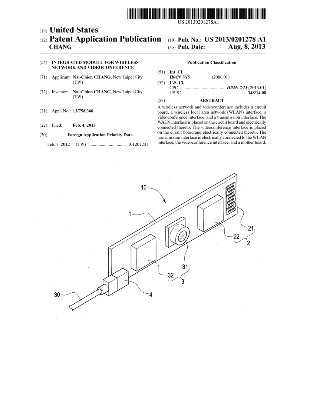 INTEGRATED MODULE FOR WIRELESS NETWORK AND VIDEOCONFERENCE - diagram, schematic, and image 01