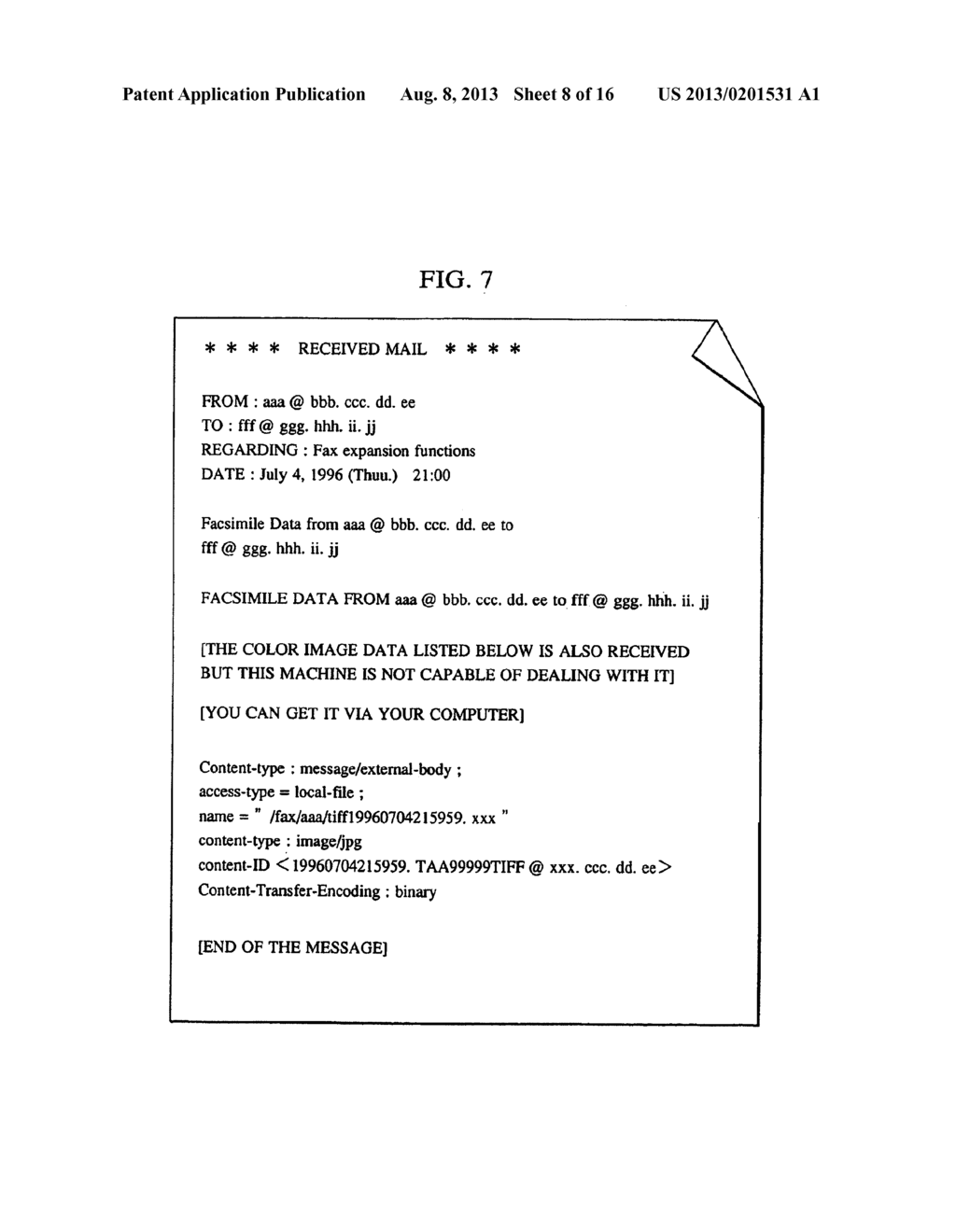 COMMUNICATION DEVICE HAVING THE CAPABILITY OF PERFORMING INFORMATION     EXCHANGE BETWEEN A FACSIMILE MEDIUM AND AN ELECTRONIC INFORMATION MEDIUM     SUCH AS AN E-MAIL MEDIUM - diagram, schematic, and image 09