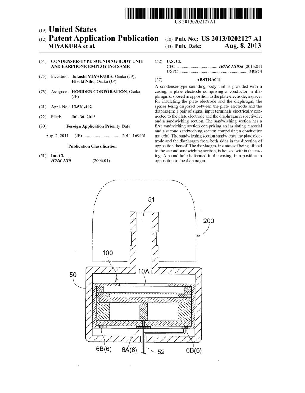 Condenser-Type Sounding Body Unit and Earphone Employing Same - diagram, schematic, and image 01