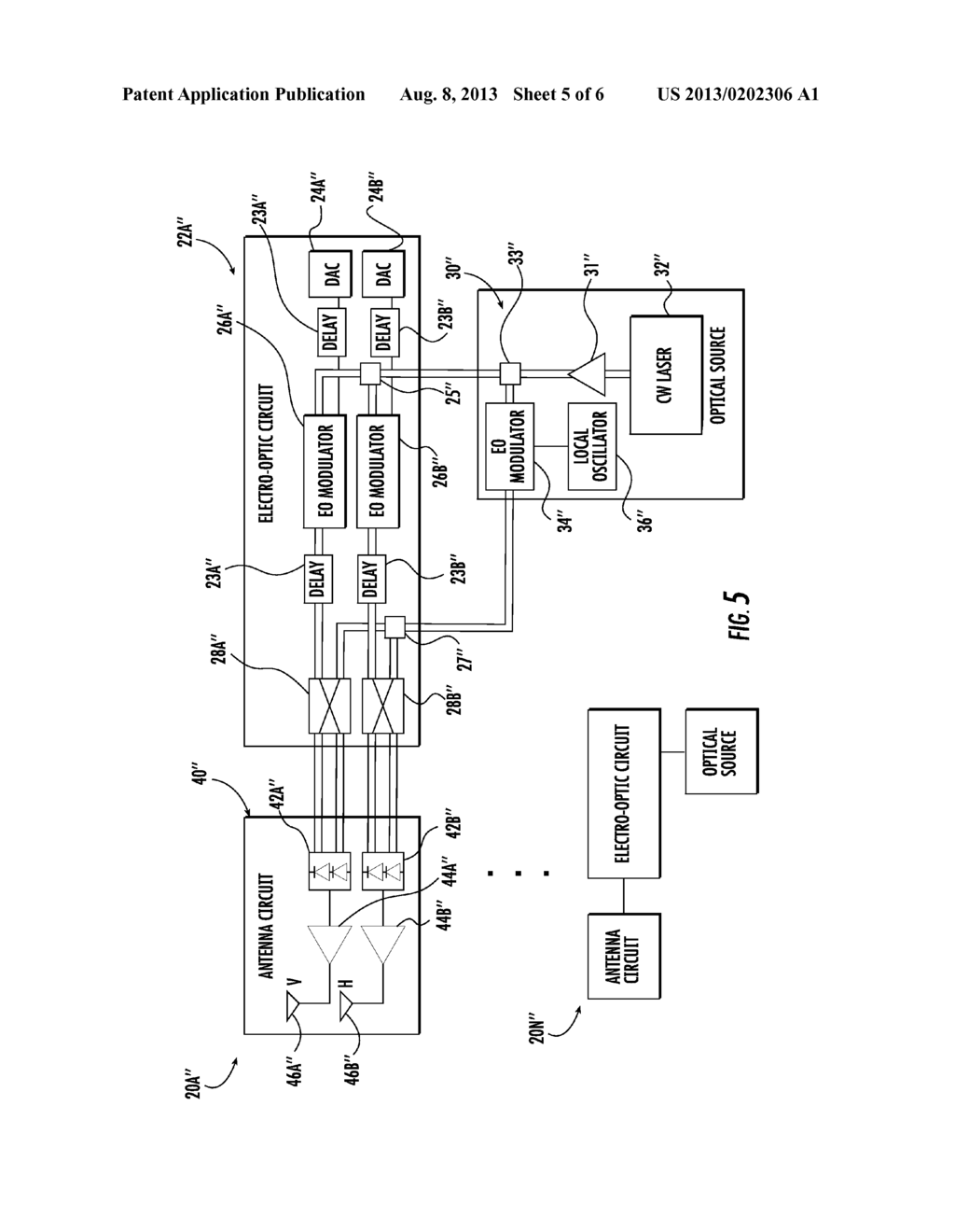 PHASED ANTENNA ARRAY INCLUDING A PLURALITY OF ELECTRO-OPTICAL CIRCUITS     WITH AN ELECTRO-OPTICAL MODULATOR AND ASSOCIATED METHODS - diagram, schematic, and image 06