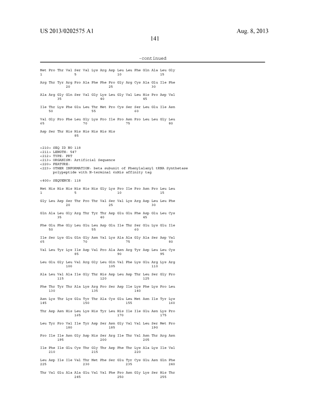 INNOVATIVE DISCOVERY OF THERAPEUTIC, DIAGNOSTIC, AND ANTIBODY COMPOSITIONS     RELATED TO PROTEIN FRAGMENTS OF PHENYLALANYL-BETA-TRNA SYNTHETASES - diagram, schematic, and image 149