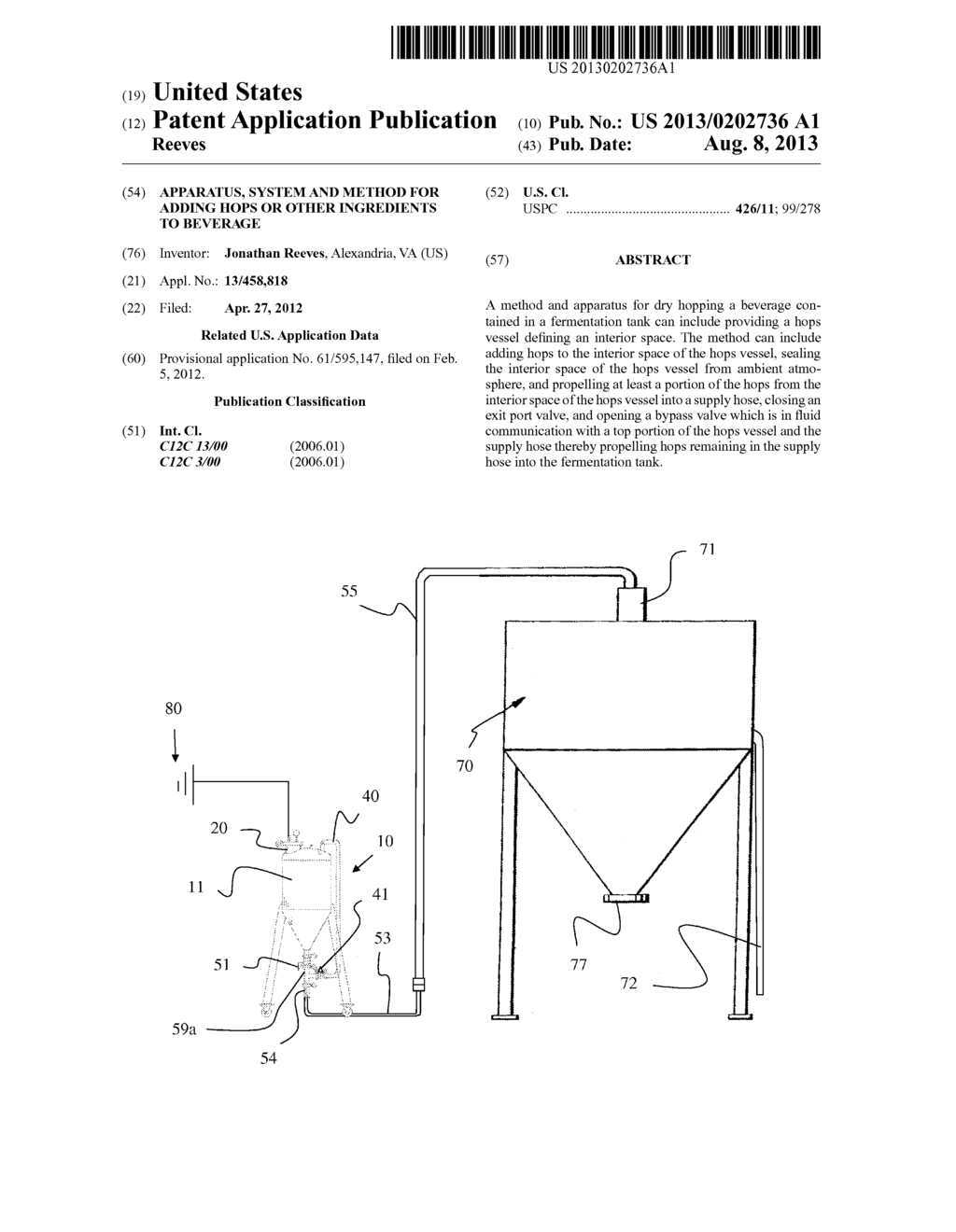 APPARATUS, SYSTEM AND METHOD FOR ADDING HOPS OR OTHER INGREDIENTS TO     BEVERAGE - diagram, schematic, and image 01