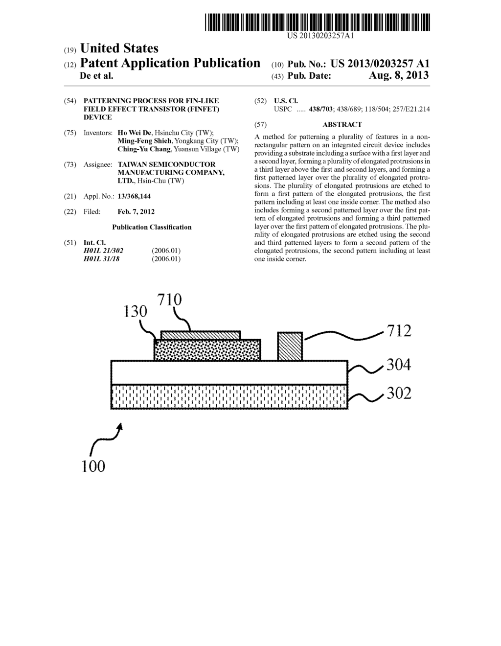 PATTERNING PROCESS FOR FIN-LIKE FIELD EFFECT TRANSISTOR (FINFET) DEVICE - diagram, schematic, and image 01