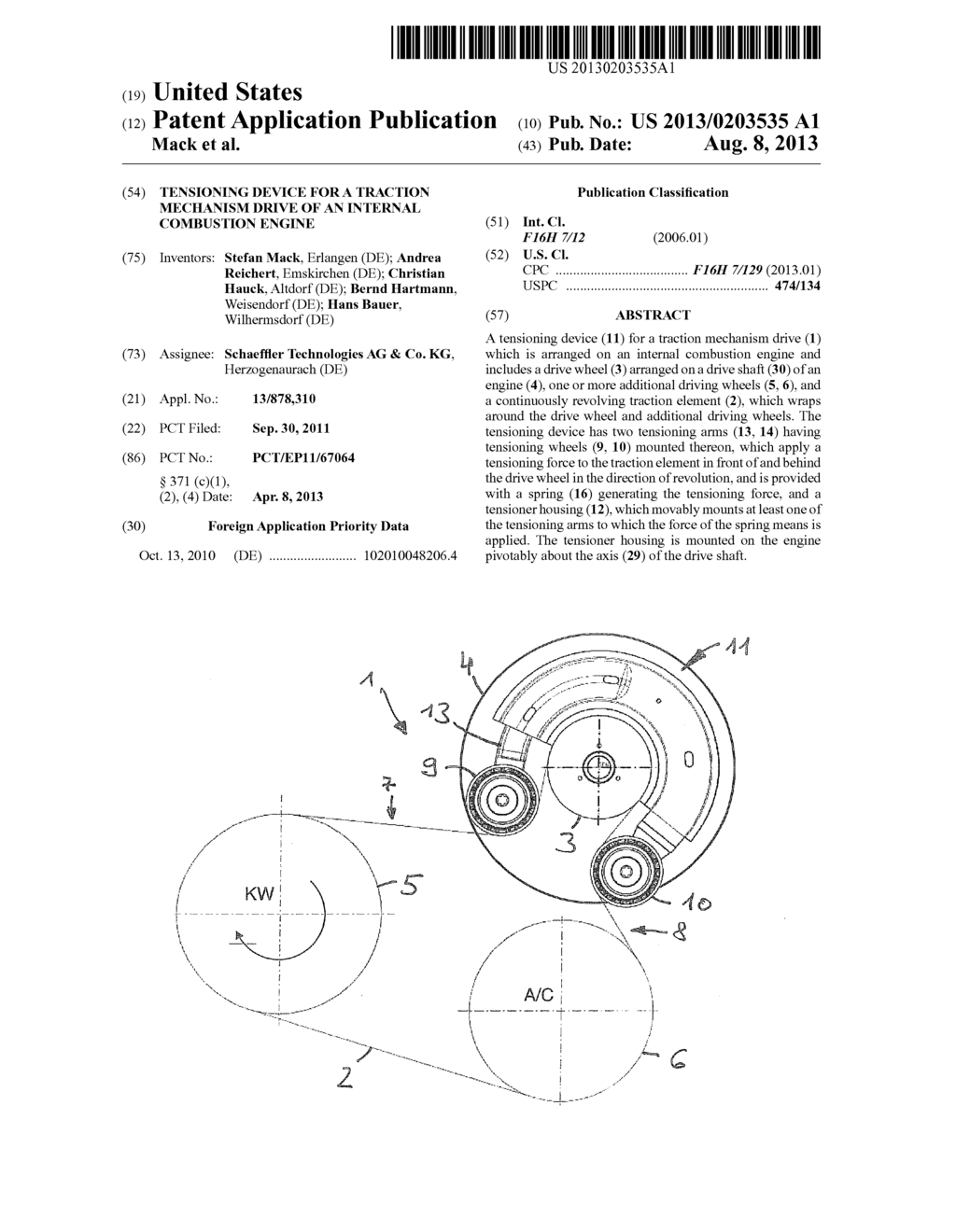 TENSIONING DEVICE FOR A TRACTION MECHANISM DRIVE OF AN INTERNAL COMBUSTION     ENGINE - diagram, schematic, and image 01