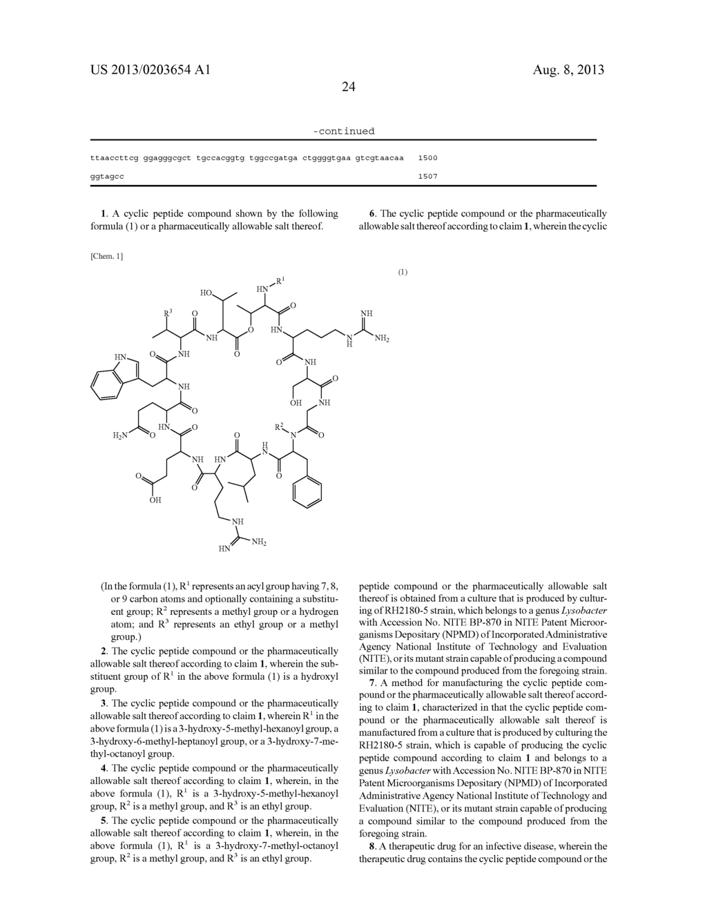 NOVEL CYCLIC PEPTIDE COMPOUND, METHOD FOR PRODUCING SAME, ANTI-INFECTIVE     AGENT, ANTIBIOTIC-CONTAINING FRACTION, ANTIBIOTIC, METHOD FOR PRODUCING     ANTIBIOTIC, ANTIBIOTIC-PRODUCING MICROORGANISM, AND ANTIBIOTIC PRODUCED     BY SAME - diagram, schematic, and image 36
