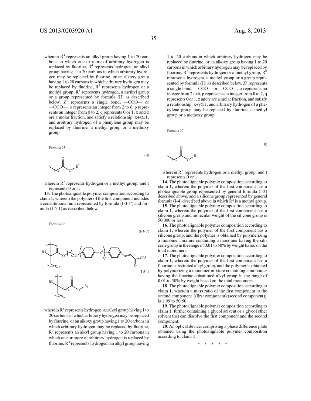 POLYMER COMPOSITION HAVING PHOTOALIGNABLE GROUP, LIQUID CRYSTAL ALIGNMENT     FILM FORMED OF THE POLYMER COMPOSITION, AND LIQUID CRYSTAL DISPLAY DEVICE     HAVING PHASE DIFFERENCE PLATE FORMED OF THE LIQUID CRYSTAL ALIGNMENT FILM - diagram, schematic, and image 36