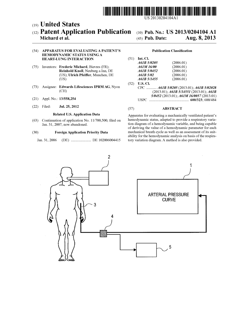 APPARATUS FOR EVALUATING A PATIENT'S HEMODYNAMIC STATUS USING A HEART-LUNG     INTERACTION - diagram, schematic, and image 01