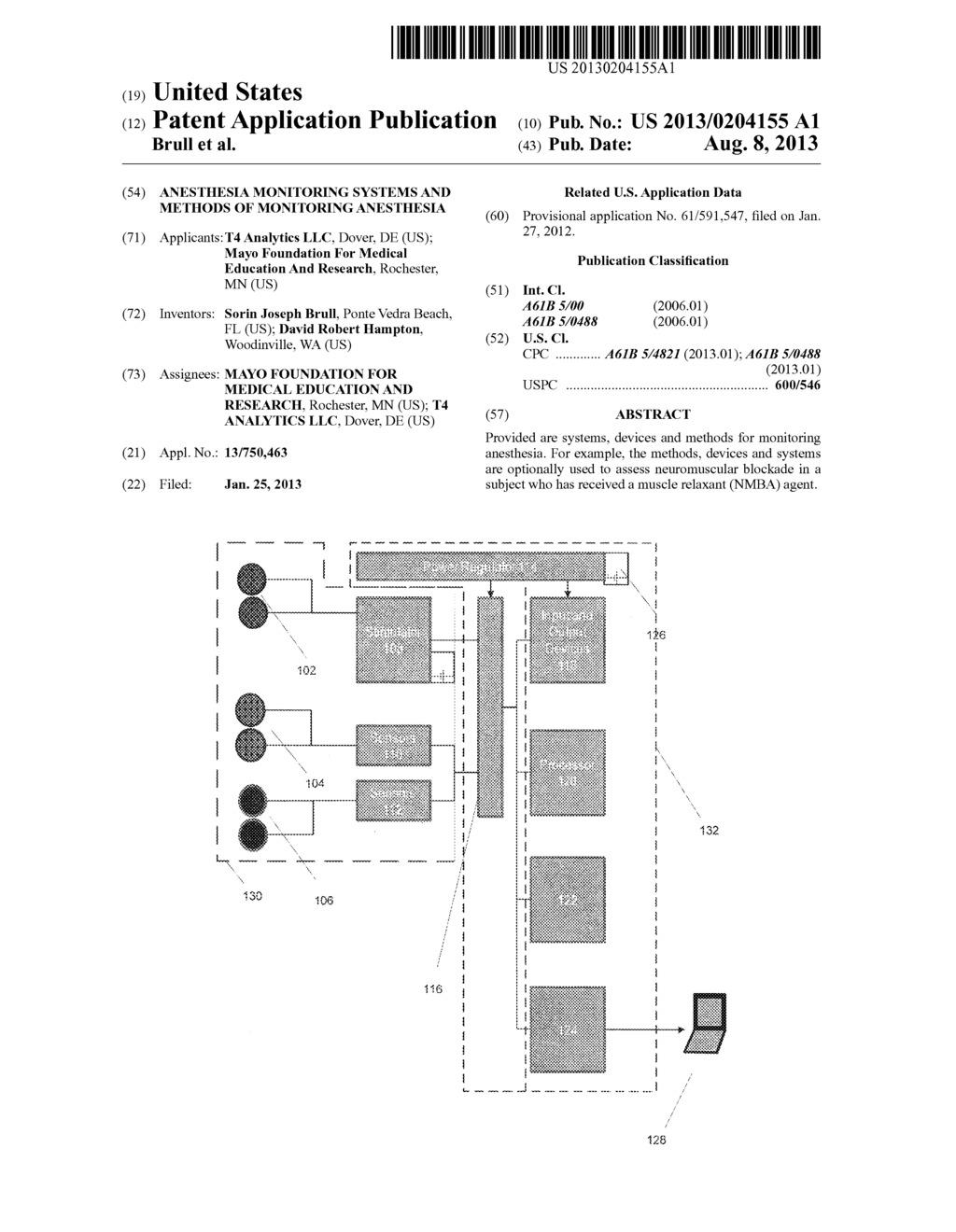 Anesthesia Monitoring Systems and Methods of Monitoring Anesthesia - diagram, schematic, and image 01