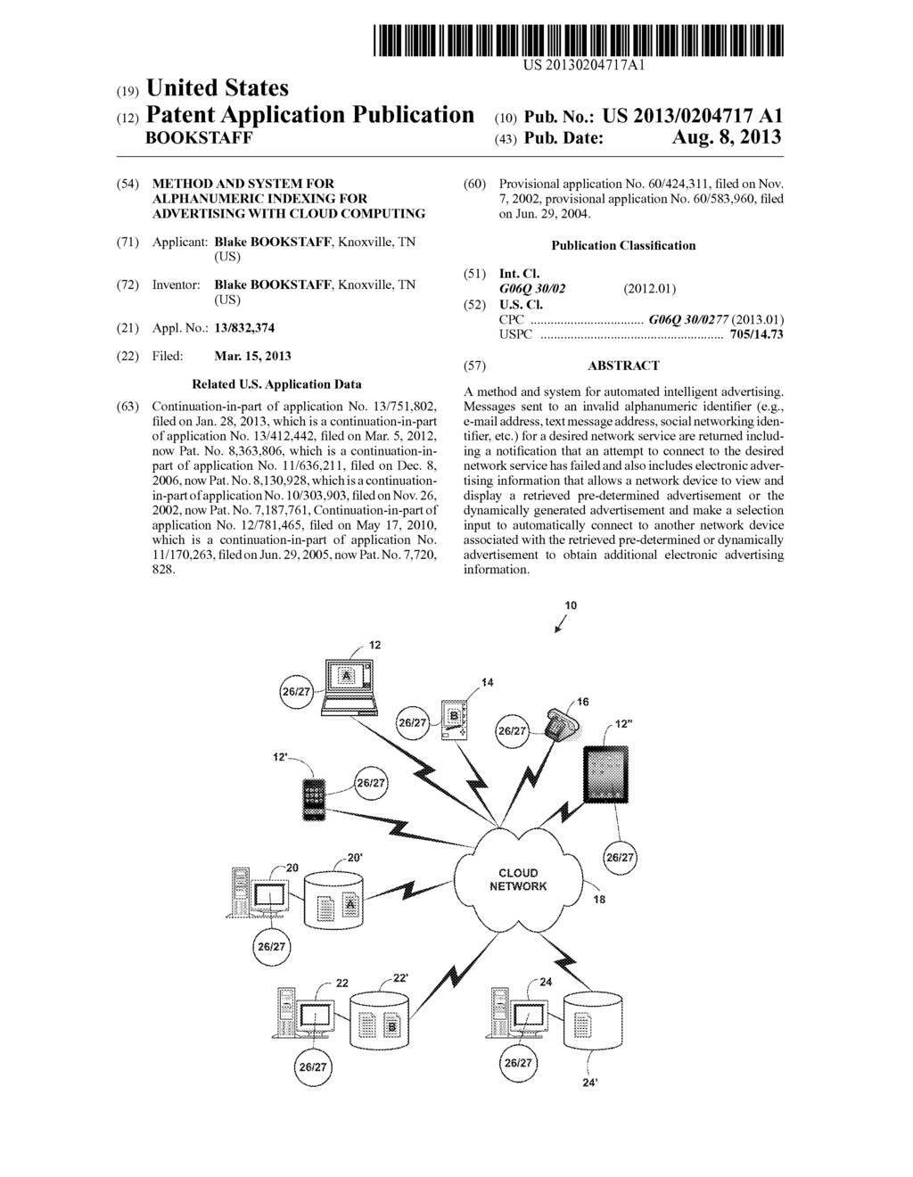 METHOD AND SYSTEM FOR ALPHANUMERIC INDEXING FOR ADVERTISING WITH CLOUD     COMPUTING - diagram, schematic, and image 01