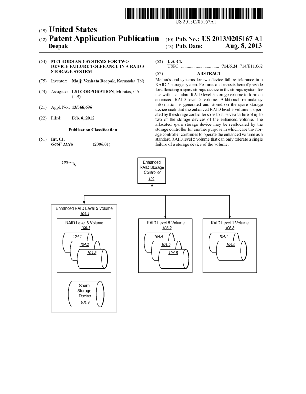 METHODS AND SYSTEMS FOR TWO DEVICE FAILURE TOLERANCE IN A RAID 5 STORAGE     SYSTEM - diagram, schematic, and image 01