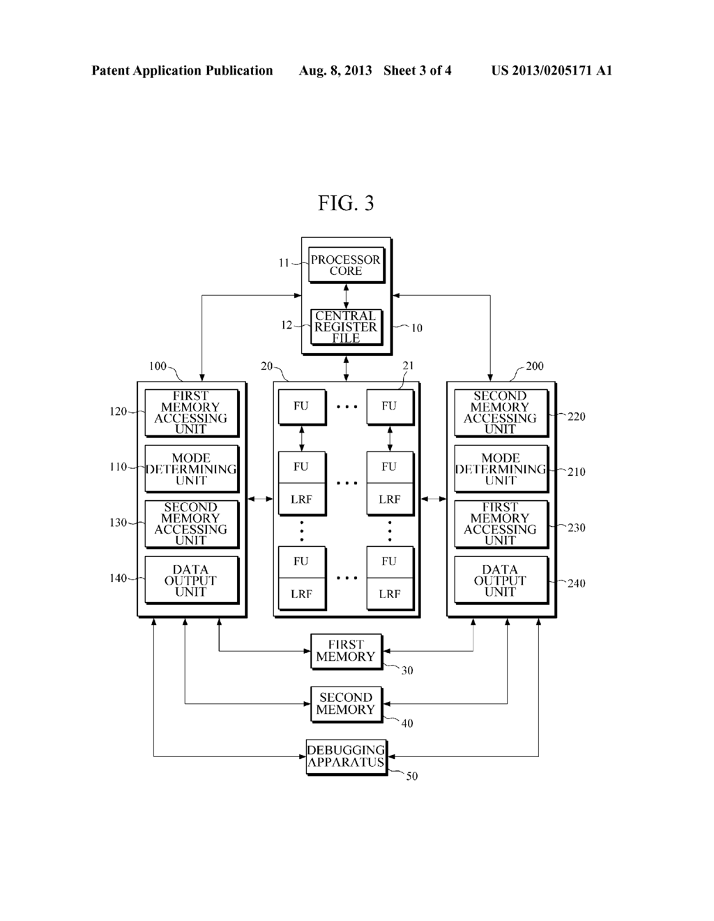 FIRST AND SECOND MEMORY CONTROLLERS FOR RECONFIGURABLE COMPUTING     APPARATUS, AND RECONFIGURABLE COMPUTING APPARATUS CAPABLE OF PROCESSING     DEBUGGING TRACE DATA - diagram, schematic, and image 04