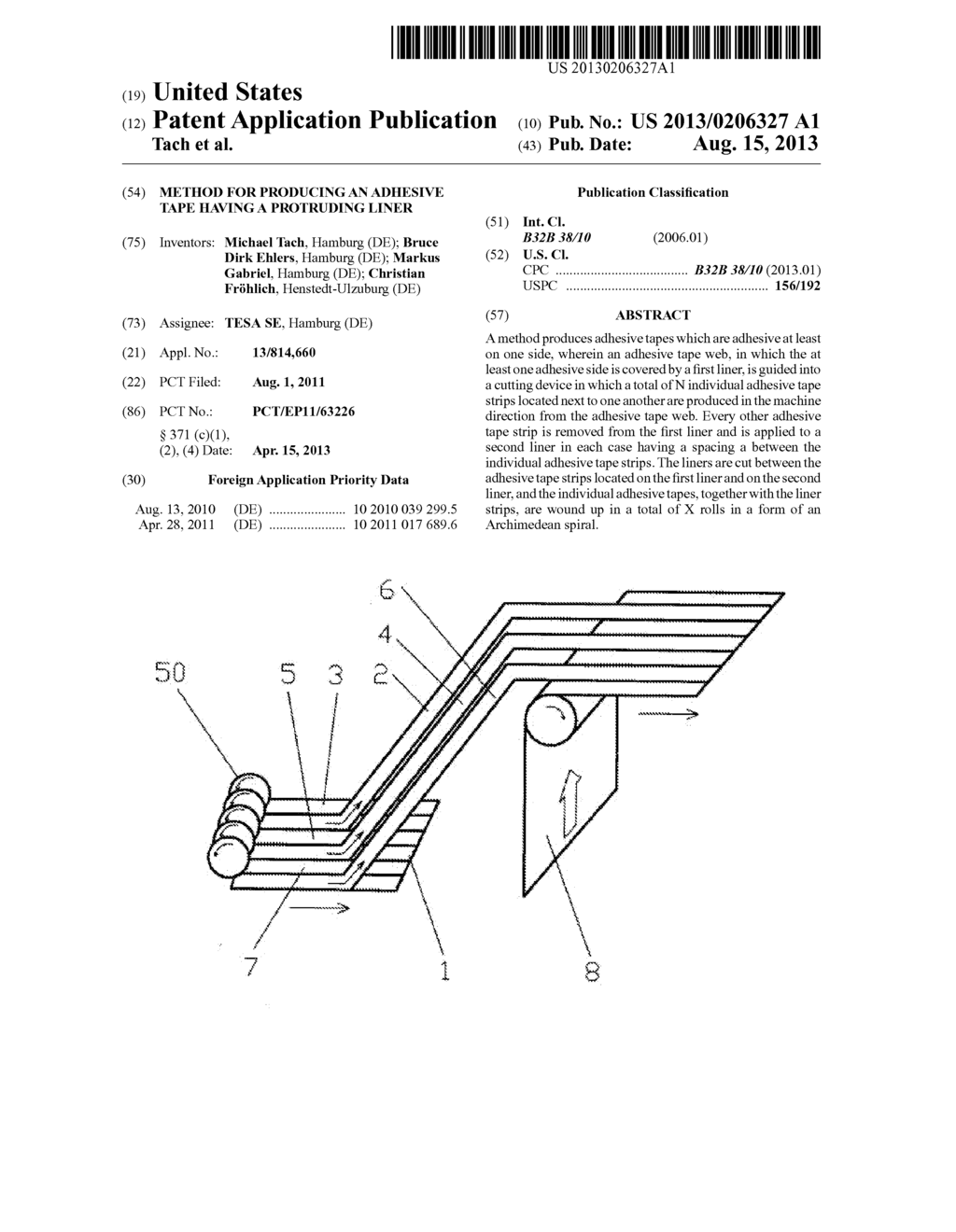 METHOD FOR PRODUCING AN ADHESIVE TAPE HAVING A PROTRUDING LINER - diagram, schematic, and image 01