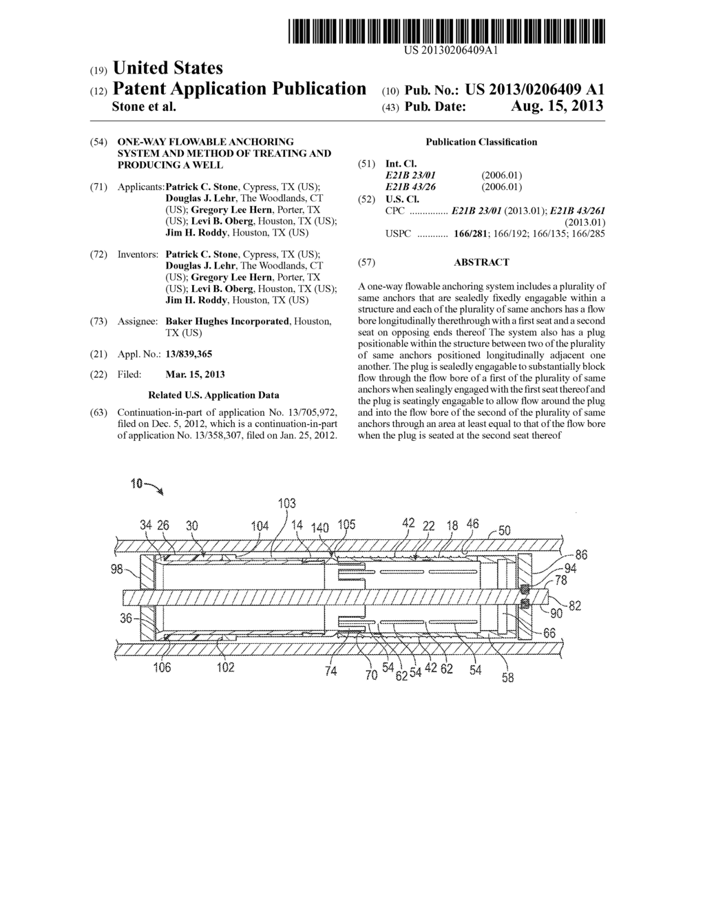 ONE-WAY FLOWABLE ANCHORING SYSTEM AND METHOD OF TREATING AND PRODUCING A     WELL - diagram, schematic, and image 01