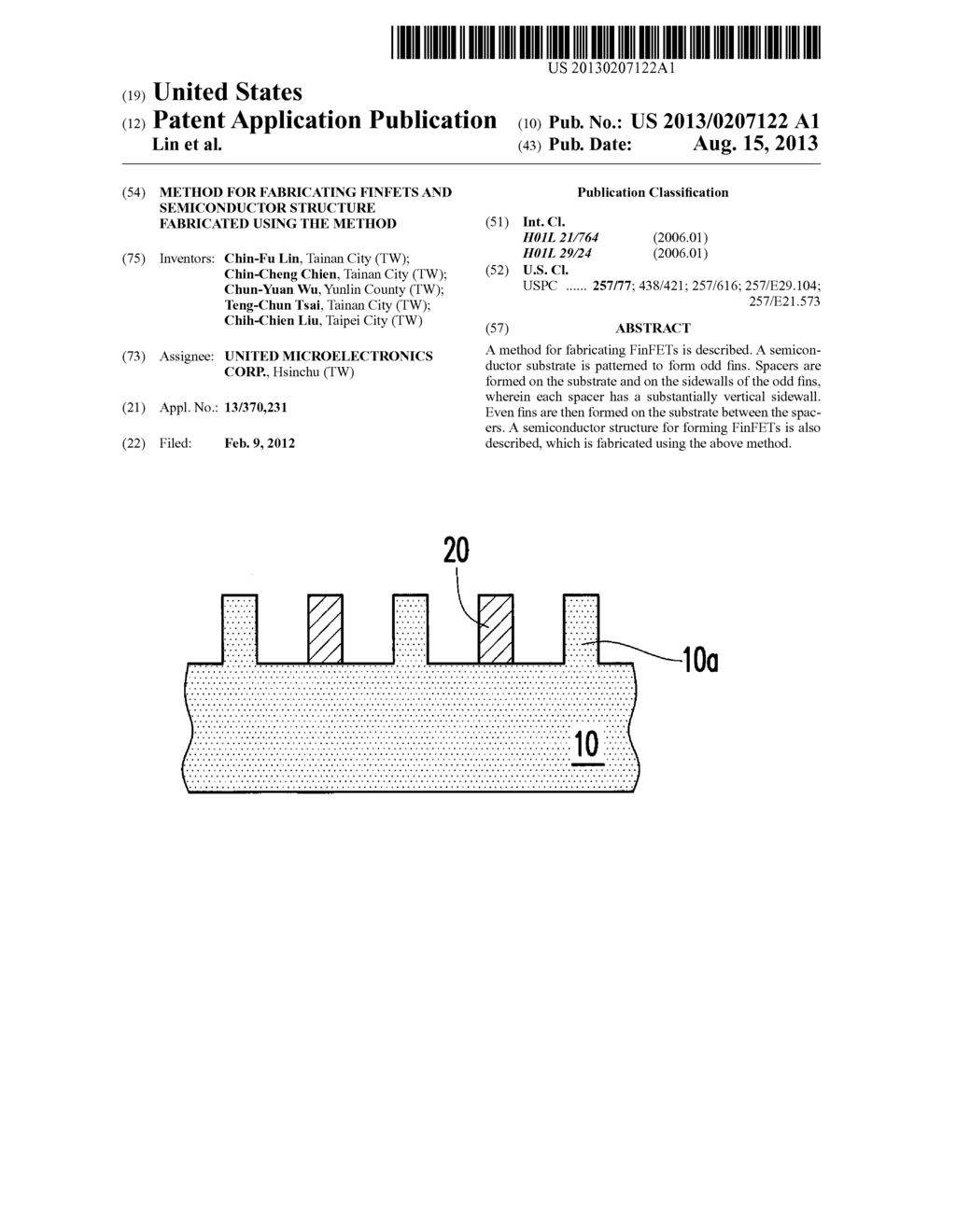 METHOD FOR FABRICATING FINFETS AND SEMICONDUCTOR STRUCTURE FABRICATED     USING THE METHOD - diagram, schematic, and image 01