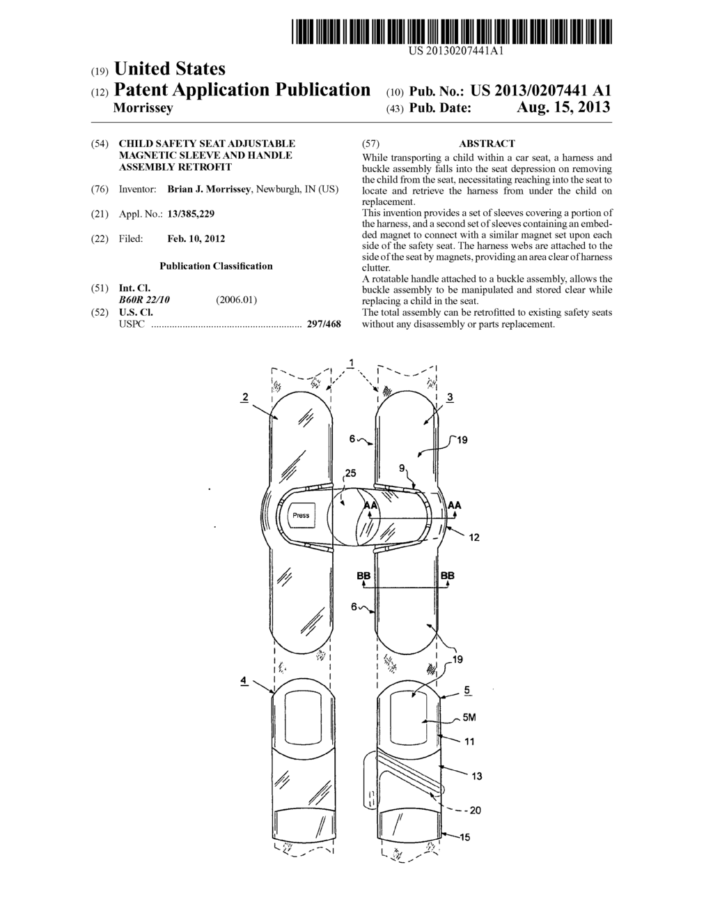 Child safety seat adjustable magnetic sleeve and handle assembly retrofit - diagram, schematic, and image 01