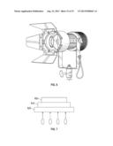 Indirect excitation of photoreactive materials coated on a substrate with     Spectrum Simulation diagram and image