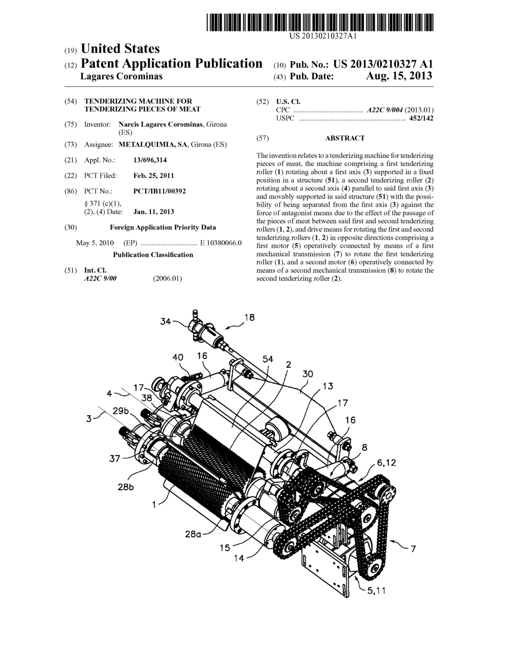 TENDERIZING MACHINE FOR TENDERIZING PIECES OF MEAT - diagram, schematic, and image 01