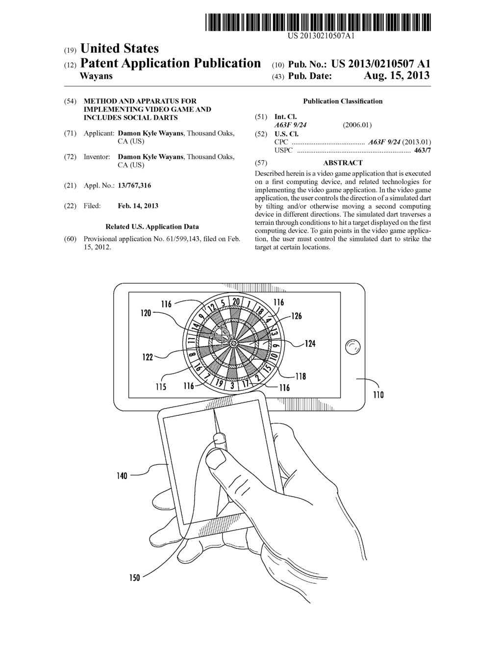 METHOD AND APPARATUS FOR IMPLEMENTING VIDEO GAME AND INCLUDES SOCIAL DARTS - diagram, schematic, and image 01