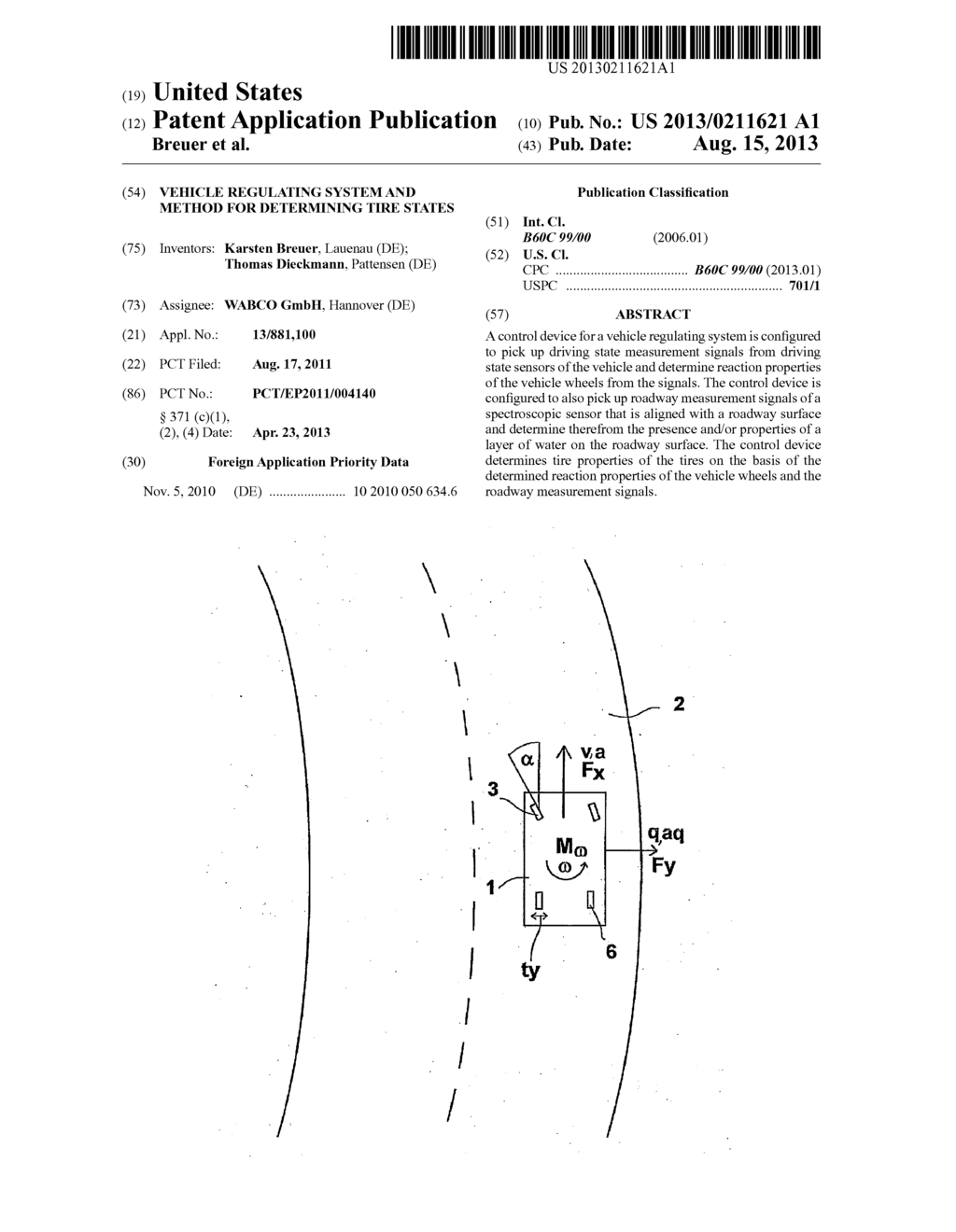 Vehicle Regulating System and Method for Determining Tire States - diagram, schematic, and image 01