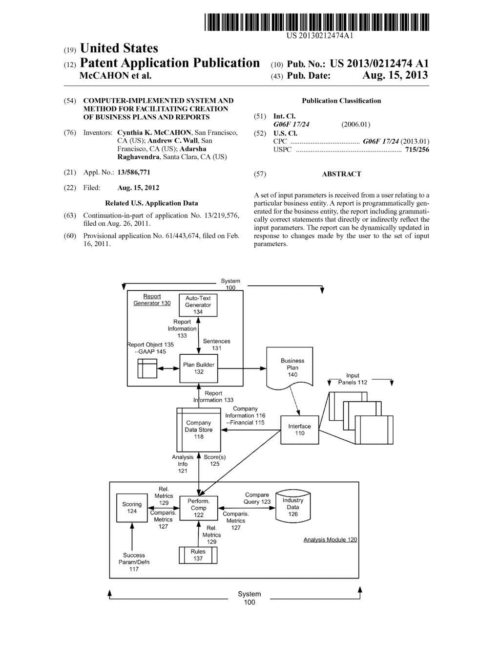 COMPUTER-IMPLEMENTED SYSTEM AND METHOD FOR FACILITATING CREATION OF     BUSINESS PLANS AND REPORTS - diagram, schematic, and image 01