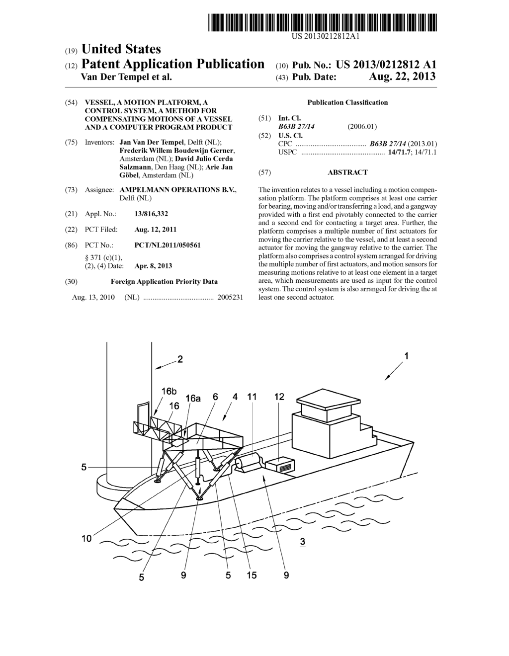 VESSEL, A MOTION PLATFORM, A CONTROL SYSTEM, A METHOD FOR COMPENSATING     MOTIONS OF A VESSEL AND A COMPUTER PROGRAM PRODUCT - diagram, schematic, and image 01