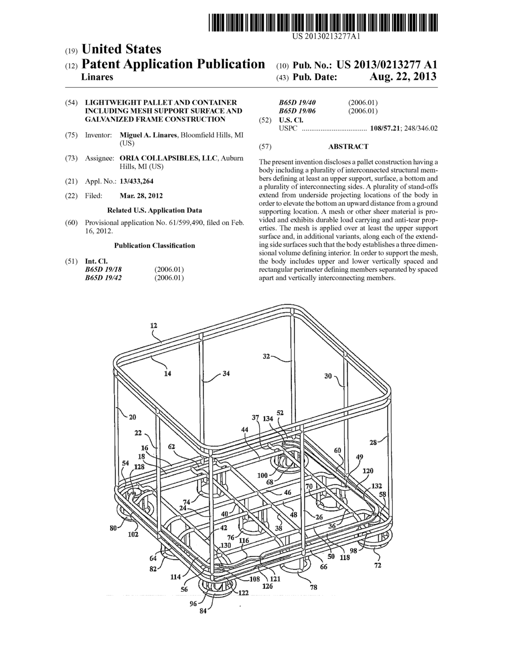 LIGHTWEIGHT PALLET AND CONTAINER INCLUDING MESH SUPPORT SURFACE AND     GALVANIZED FRAME CONSTRUCTION - diagram, schematic, and image 01