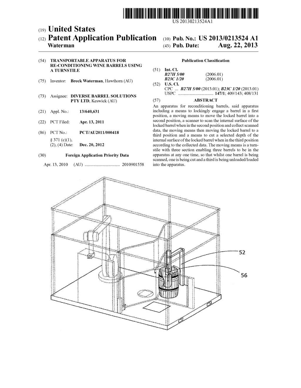 TRANSPORTABLE APPARATUS FOR RE-CONDITIONING WINE BARRELS USING A TURNSTILE - diagram, schematic, and image 01