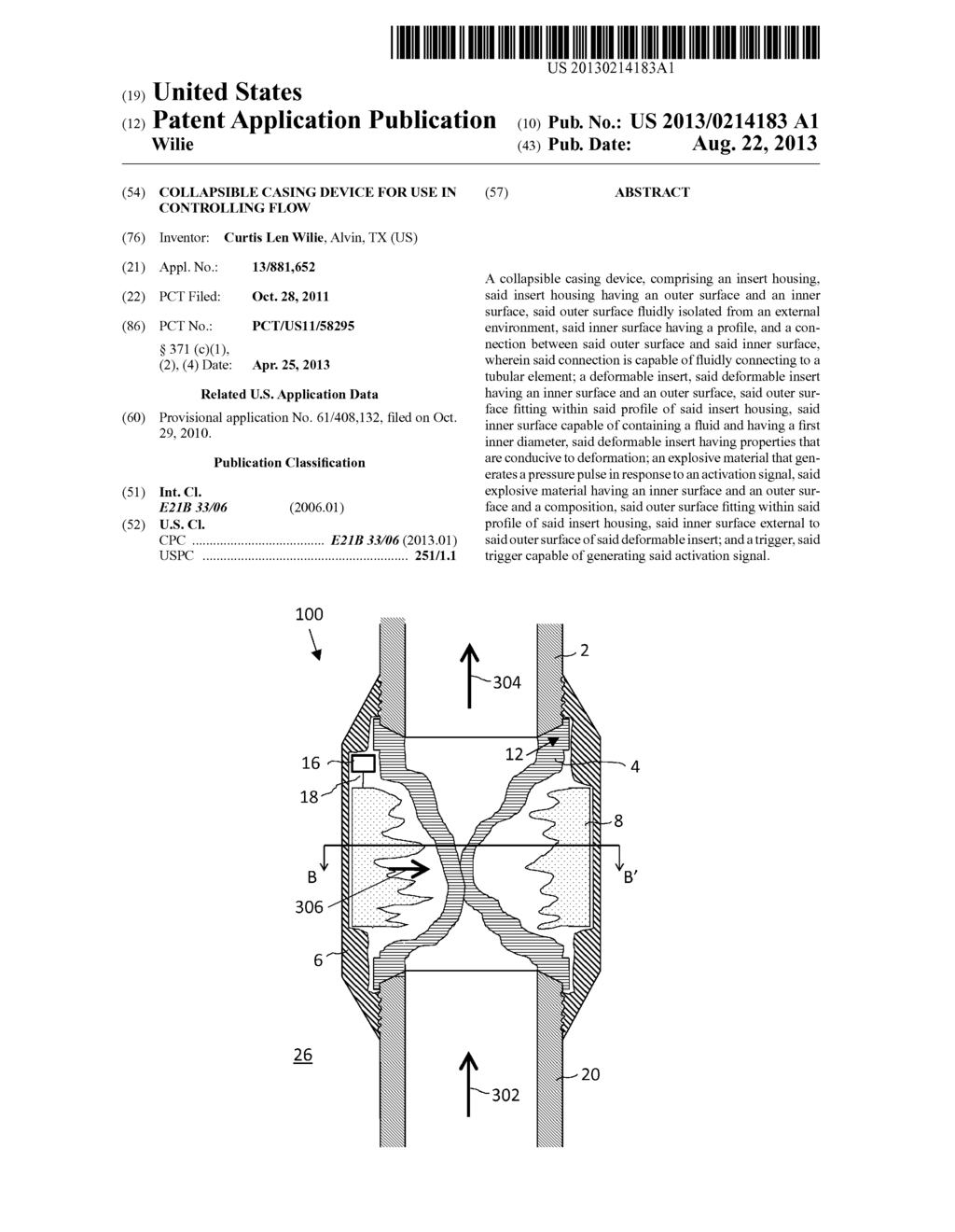 COLLAPSIBLE CASING DEVICE FOR USE IN CONTROLLING FLOW - diagram, schematic, and image 01