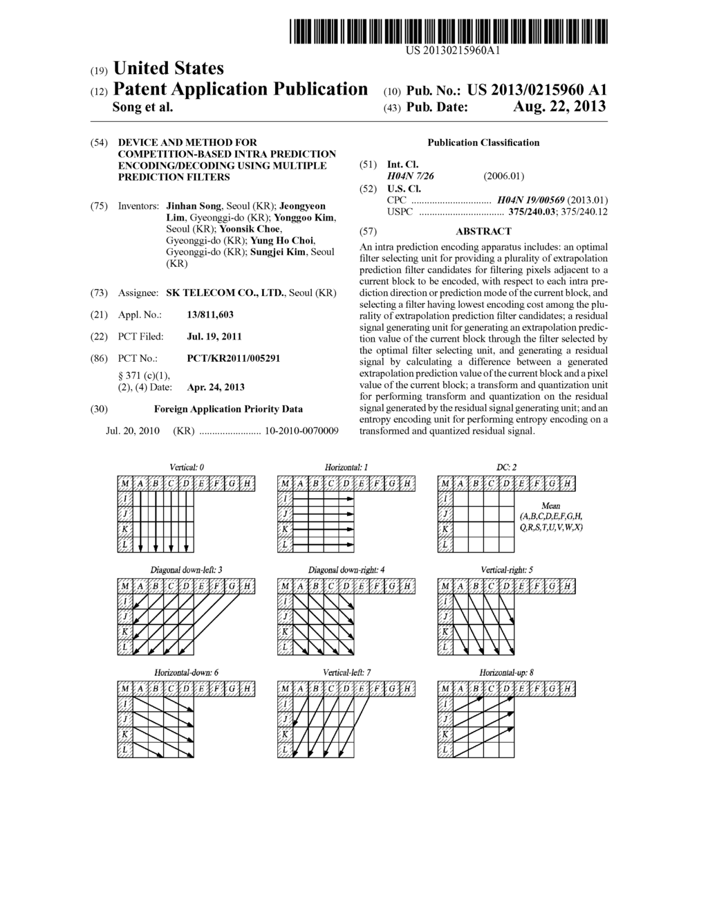 DEVICE AND METHOD FOR COMPETITION-BASED INTRA PREDICTION ENCODING/DECODING     USING MULTIPLE PREDICTION FILTERS - diagram, schematic, and image 01