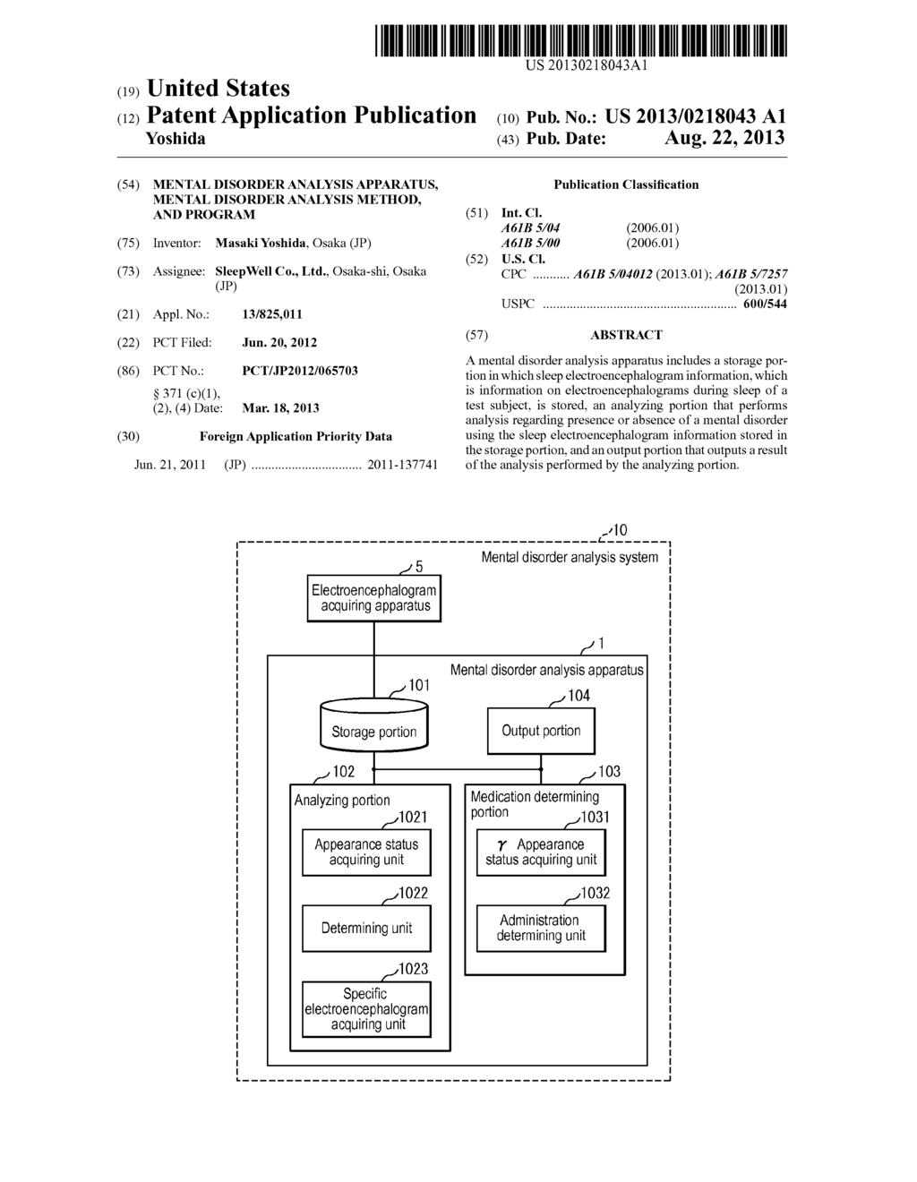 MENTAL DISORDER ANALYSIS APPARATUS, MENTAL DISORDER ANALYSIS METHOD, AND     PROGRAM - diagram, schematic, and image 01