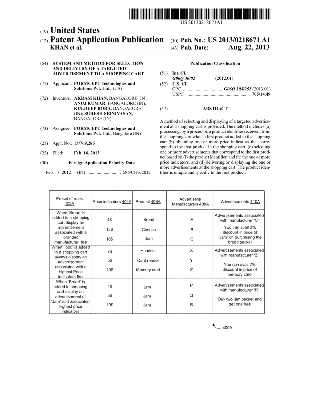 SYSTEM AND METHOD FOR SELECTION AND DELIVERY OF A TARGETED ADVERTISEMENT     TO A SHOPPING CART - diagram, schematic, and image 01