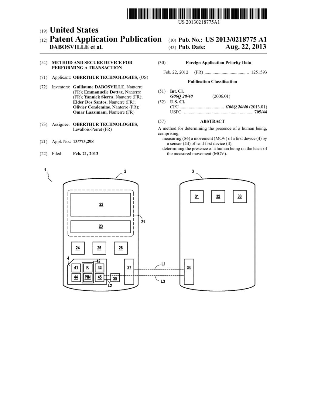 METHOD AND SECURE DEVICE FOR PERFORMING A TRANSACTION - diagram, schematic, and image 01