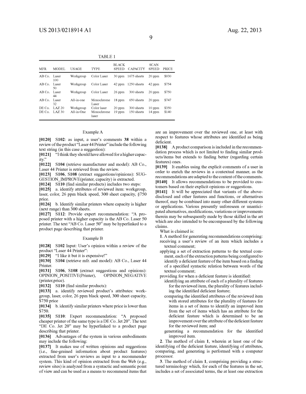 SYSTEM AND METHOD FOR PROVIDING RECOMMENDATIONS BASED ON INFORMATION     EXTRACTED FROM REVIEWERS' COMMENTS - diagram, schematic, and image 14