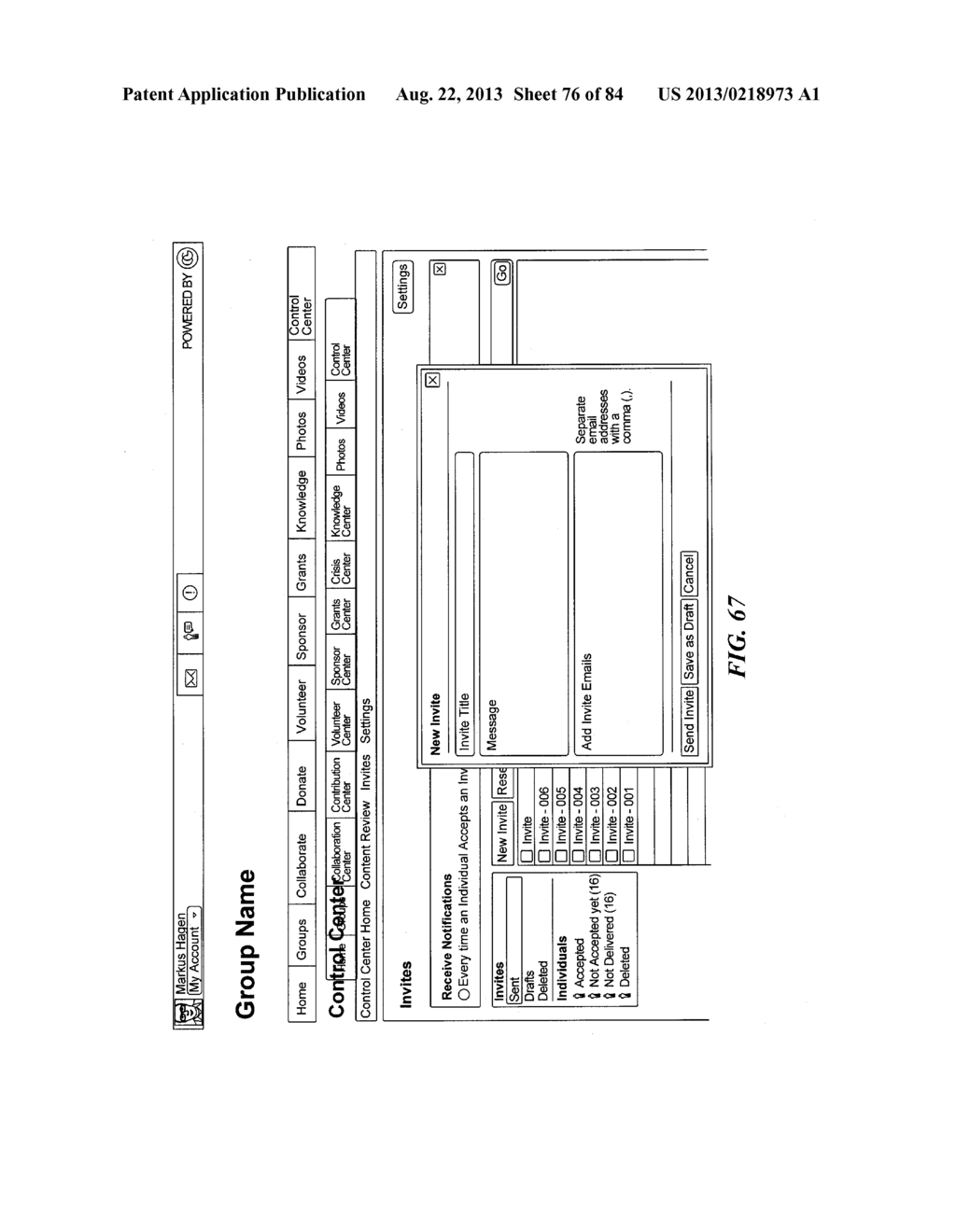 SYSTEM AND METHOD FOR PROVIDING SOFTWARE TOOLS WITHIN AN ONLINE PLATFORM     FOR ORGANIZING GROUPS AND COMMUNICATING WITH MEMBER CLIENTS OF GROUP - diagram, schematic, and image 77