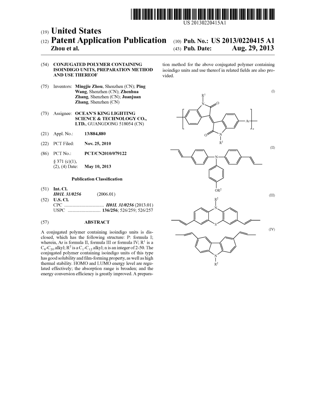 CONJUGATED POLYMER CONTAINING ISOINDIGO UNITS, PREPARATION METHOD AND USE     THEREOF - diagram, schematic, and image 01