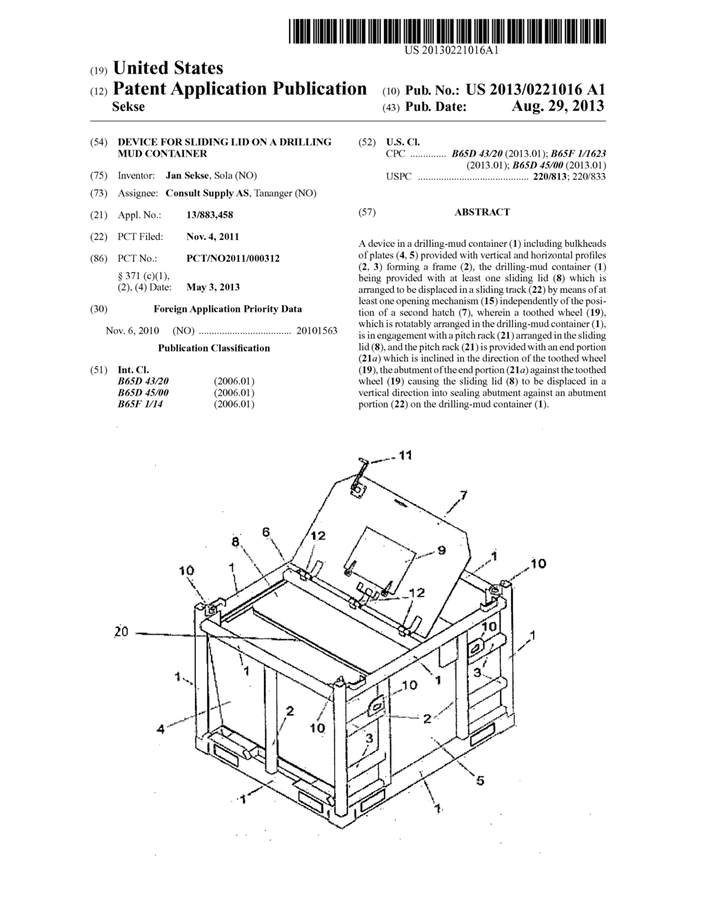 DEVICE FOR SLIDING LID ON A DRILLING MUD CONTAINER - diagram, schematic, and image 01