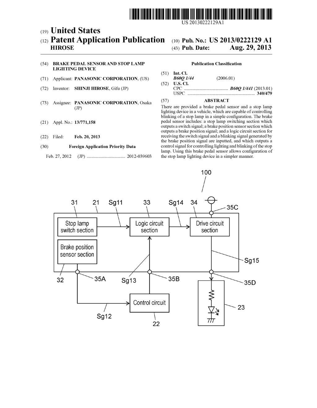 BRAKE PEDAL SENSOR AND STOP LAMP LIGHTING DEVICE - diagram, schematic, and image 01