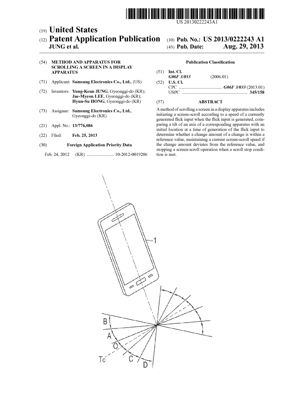 METHOD AND APPARATUS FOR SCROLLING A SCREEN IN A DISPLAY APPARATUS - diagram, schematic, and image 01