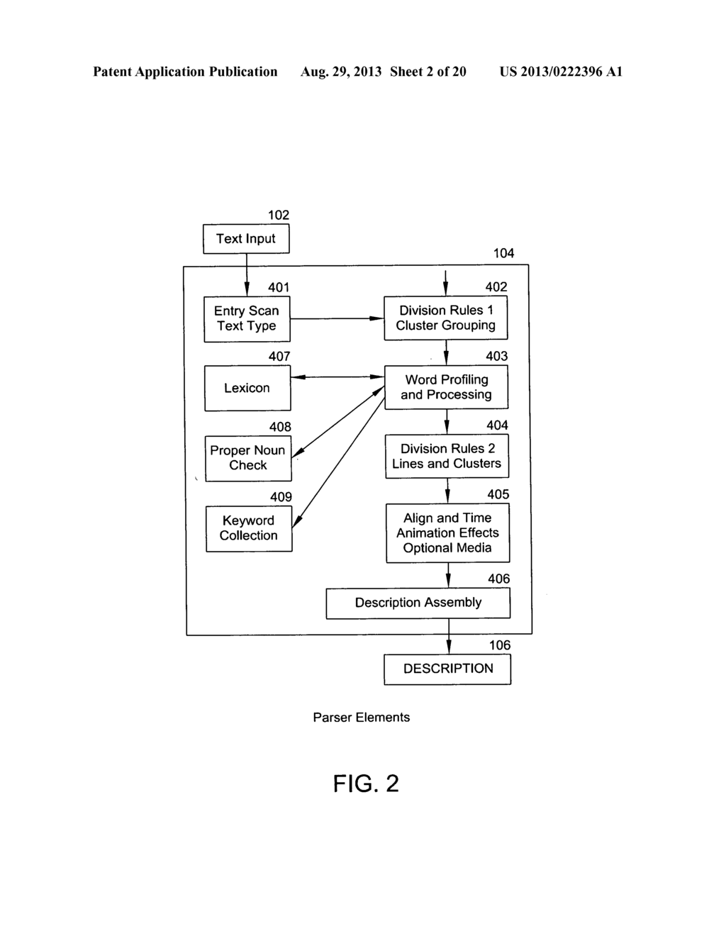 SYSTEM AND METHOD FOR CREATING AND DISPLAYING AN ANIMATED FLOW OF TEXT AND     OTHER MEDIA FROM AN INPUT OF CONVENTIONAL TEXT - diagram, schematic, and image 03