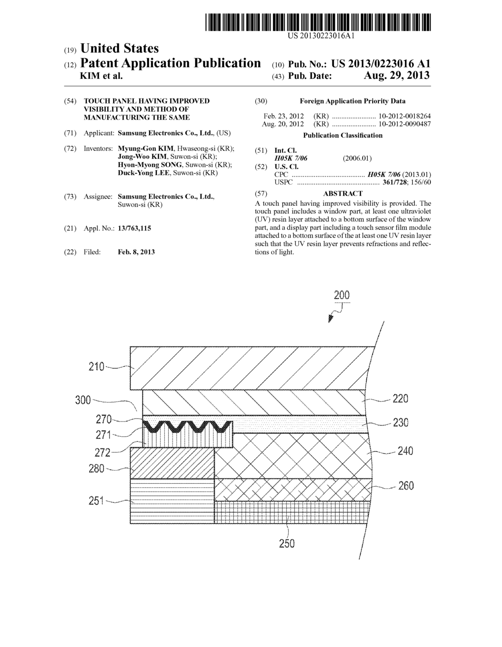 TOUCH PANEL HAVING IMPROVED VISIBILITY AND METHOD OF MANUFACTURING THE     SAME - diagram, schematic, and image 01