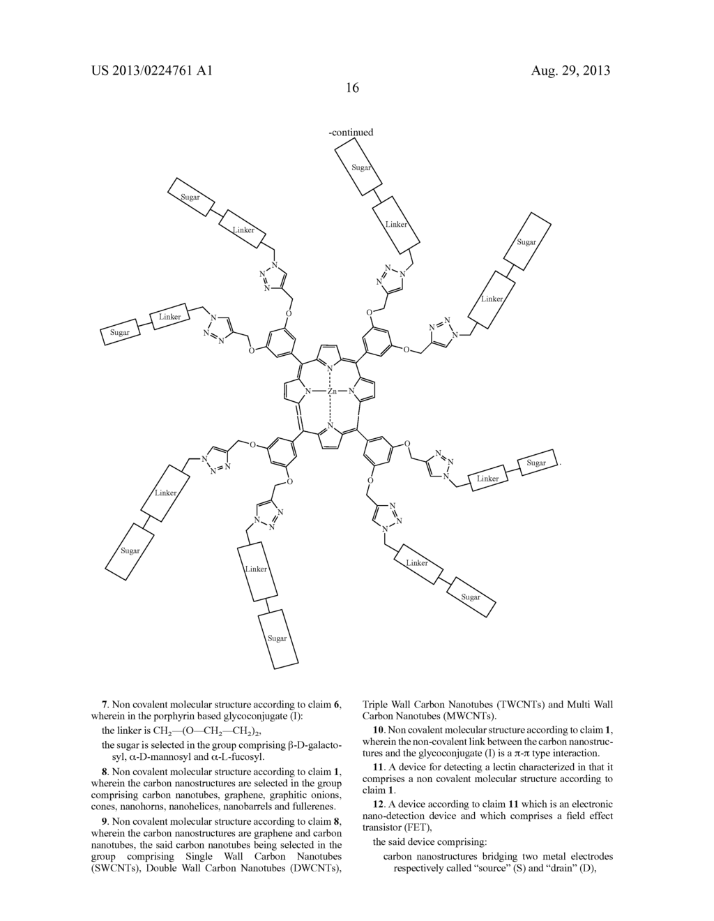 NON COVALENT MOLECULAR STRUCTURE, COMPRISING A PORPHYRIN BASED     GLYCOCONJUGATE, DEVICE COMPRISING THE SAME AND ITS USE FOR DETECTION OF     LECTIN - diagram, schematic, and image 24