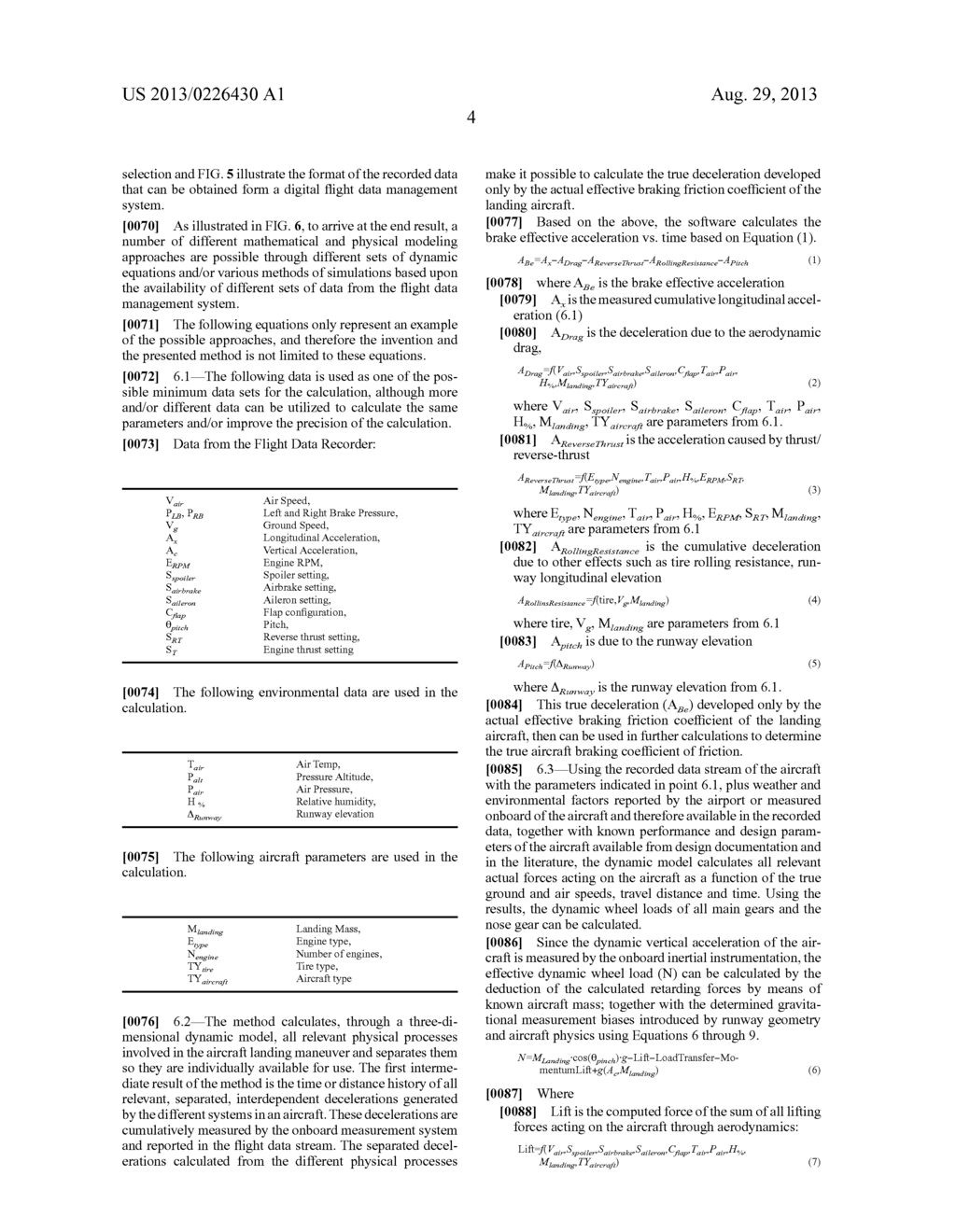 Method and device of calculating aircraft braking friction and other     relating landing performance parameters based on the data received from     aircraft's on board flight data management system - diagram, schematic, and image 11