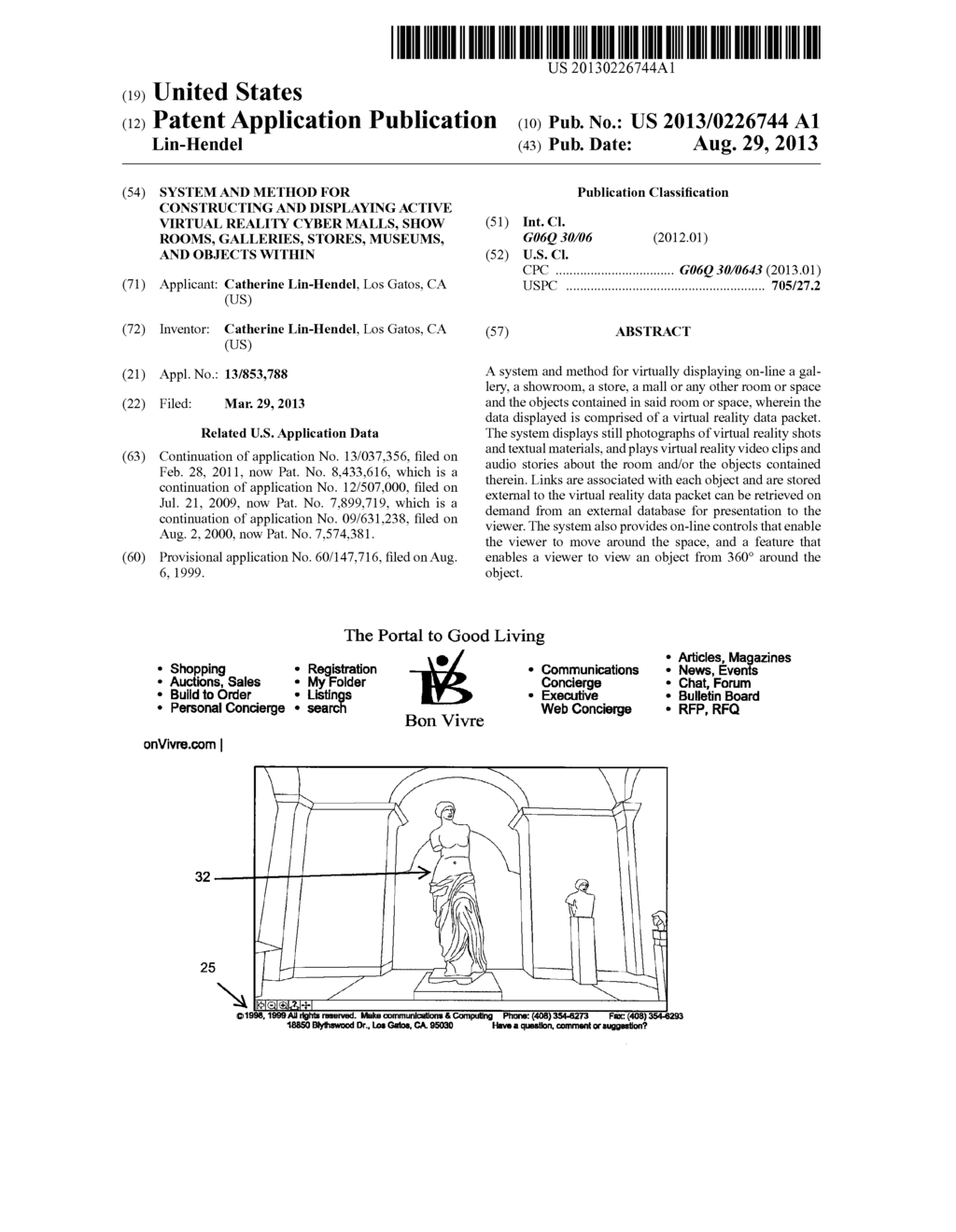 SYSTEM AND METHOD FOR CONSTRUCTING AND DISPLAYING ACTIVE VIRTUAL REALITY     CYBER MALLS, SHOW ROOMS, GALLERIES, STORES, MUSEUMS, AND OBJECTS WITHIN - diagram, schematic, and image 01