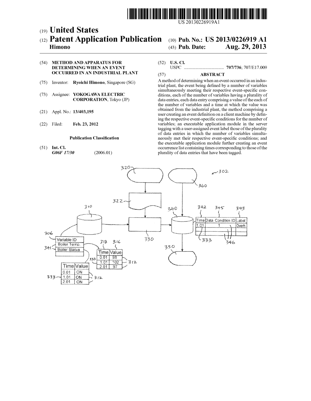 METHOD AND APPARATUS FOR DETERMINING WHEN AN EVENT OCCURRED IN AN     INDUSTRIAL PLANT - diagram, schematic, and image 01