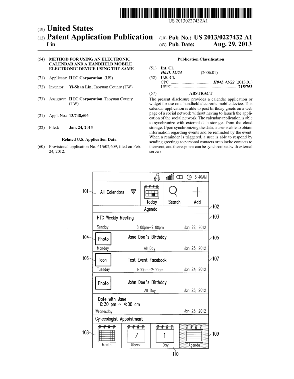 METHOD FOR USING AN ELECTRONIC CALENDAR AND A HANDHELD MOBILE ELECTRONIC     DEVICE USING THE SAME - diagram, schematic, and image 01