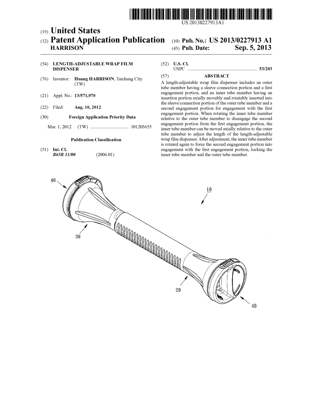 LENGTH-ADJUSTABLE WRAP FILM DISPENSER - diagram, schematic, and image 01