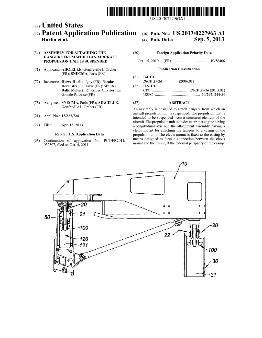 ASSEMBLY FOR ATTACHING THE HANGERS FROM WHICH AN AIRCRAFT PROPULSION UNIT     IS SUSPENDED - diagram, schematic, and image 01