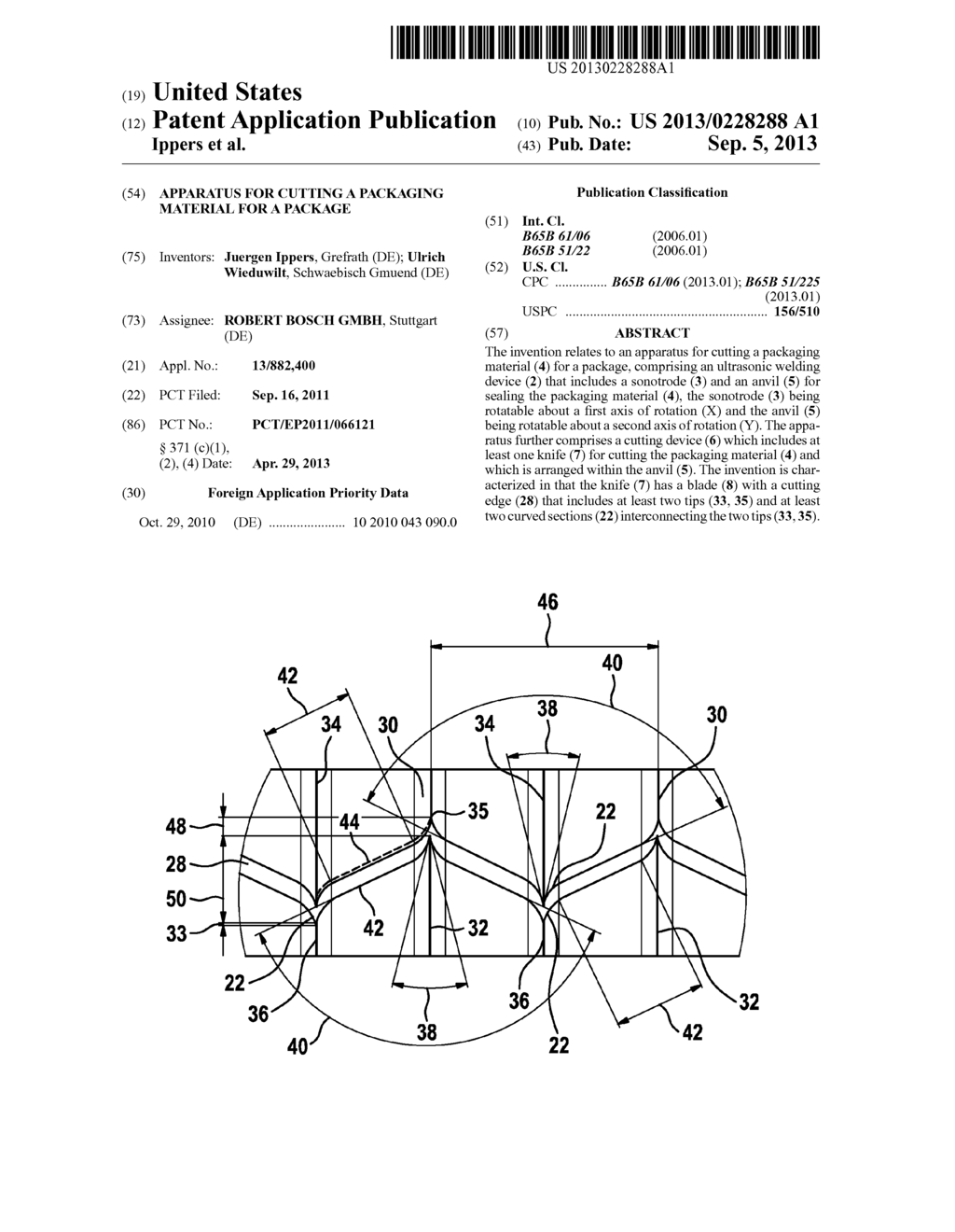 APPARATUS FOR CUTTING A PACKAGING MATERIAL FOR A PACKAGE - diagram, schematic, and image 01