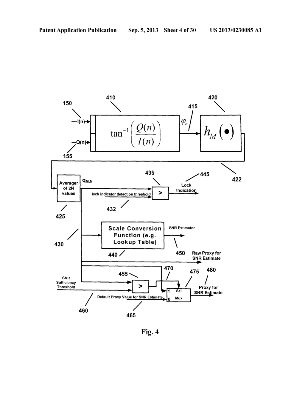 METHOD AND APPARATUS FOR GENERATING A METRIC FOR USE IN ONE OR MORE OF     LOCK DETECTION, SNR ESTIMATION, AND MODULATION CLASSIFICATION - diagram, schematic, and image 05